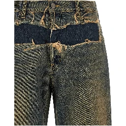 Blue Cotton Straight-Leg Jeans