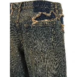 Blue Cotton Straight-Leg Jeans