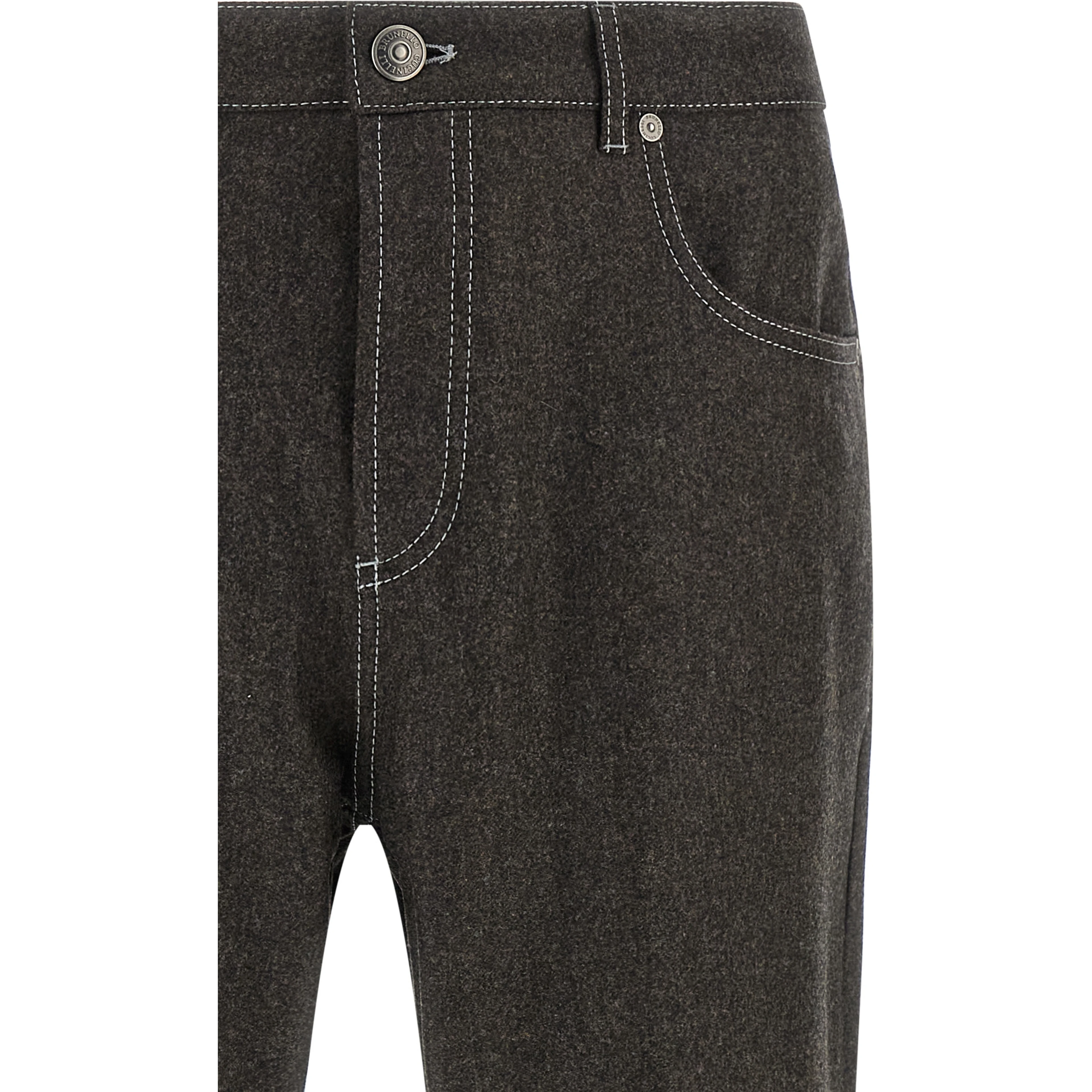 Gray Virgin Wool Casual Pants