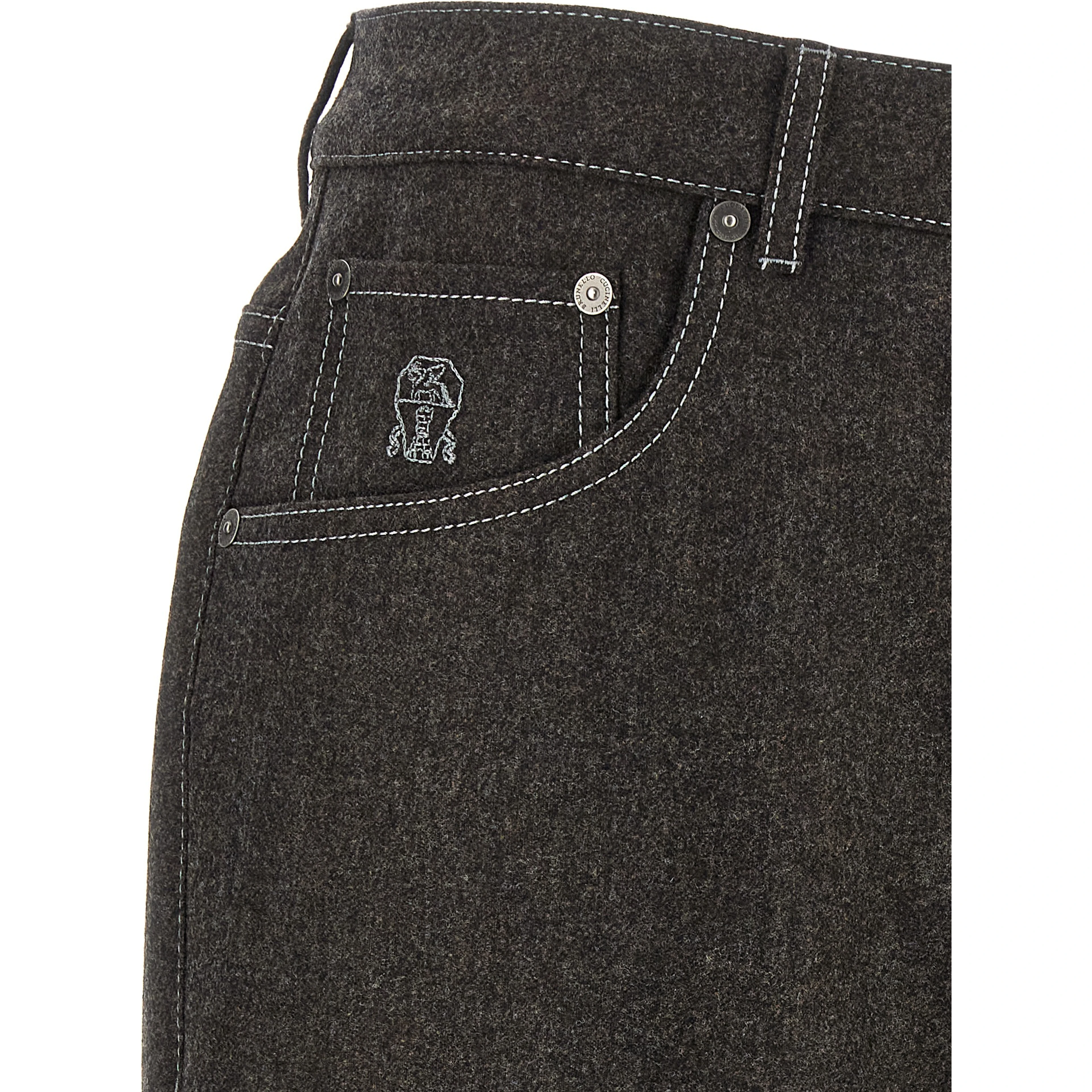 Gray Virgin Wool Casual Pants