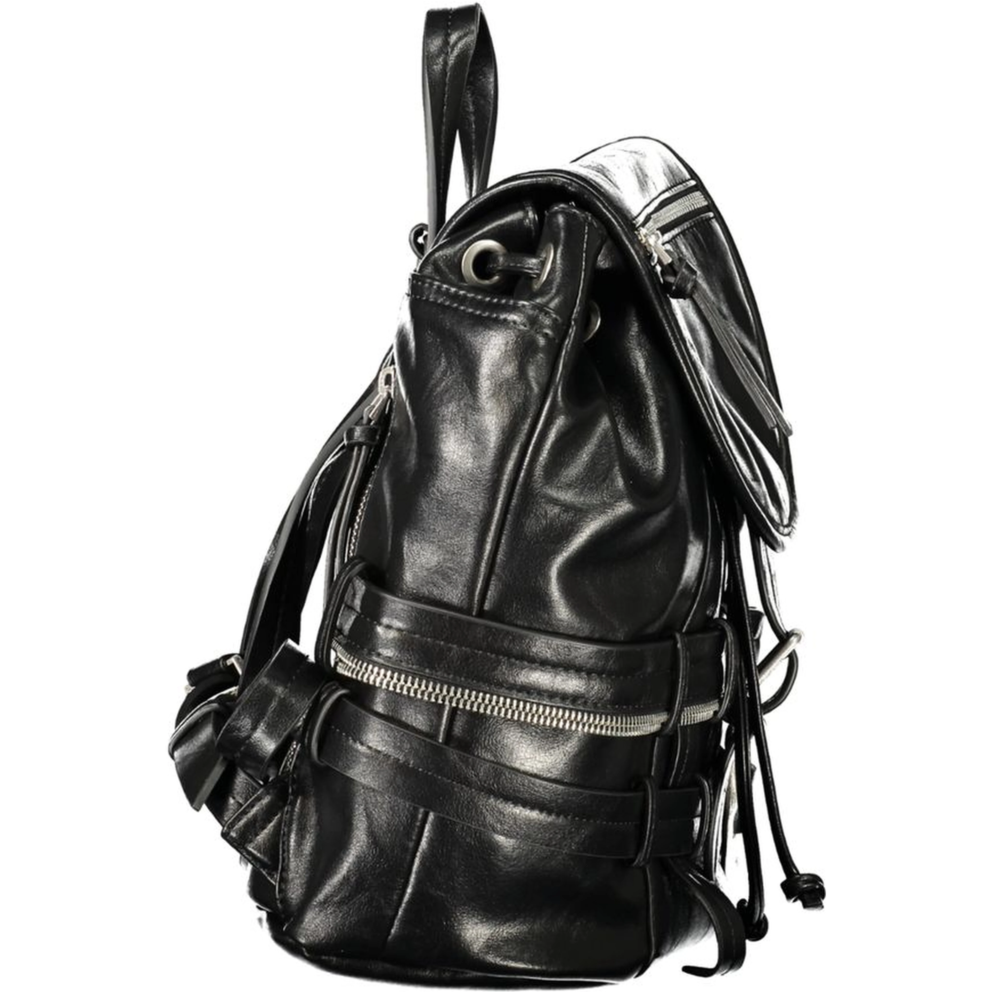 Black Polyurethane Womens Backpack