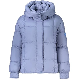 Blue Polyester Womens Jacket With Removable Hood