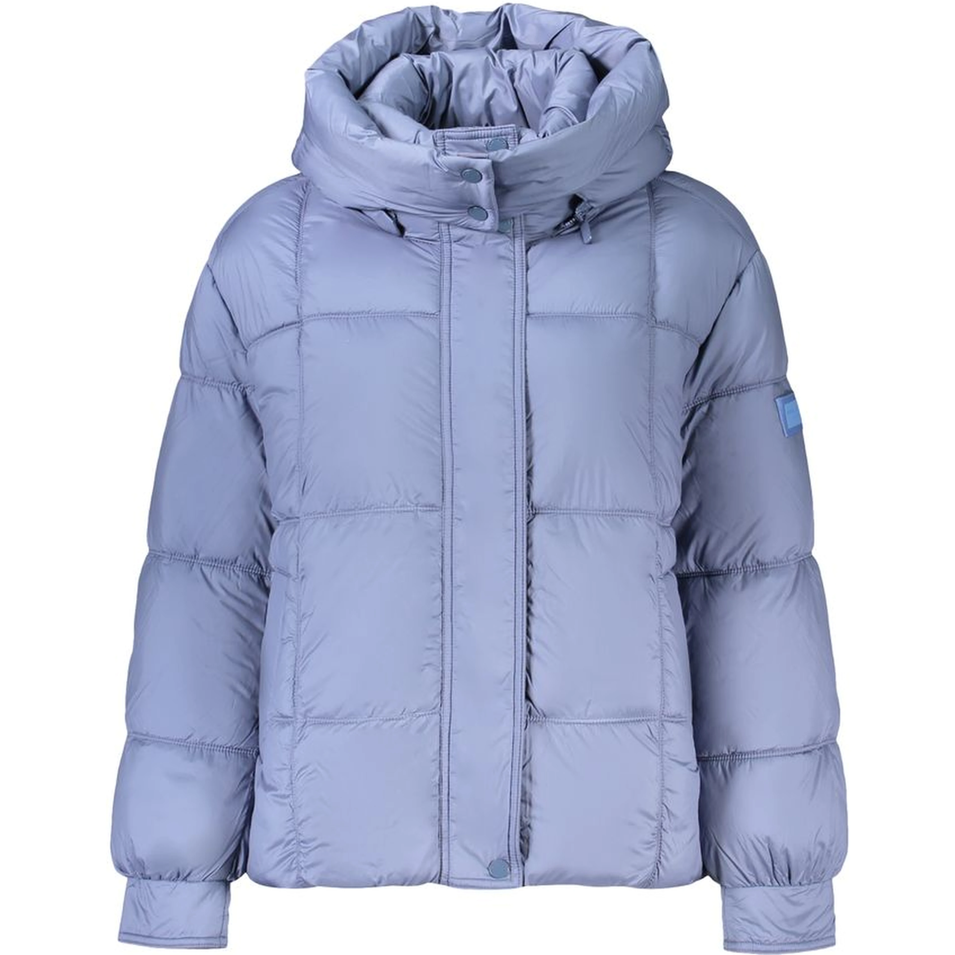 Blue Polyester Womens Jacket With Removable Hood