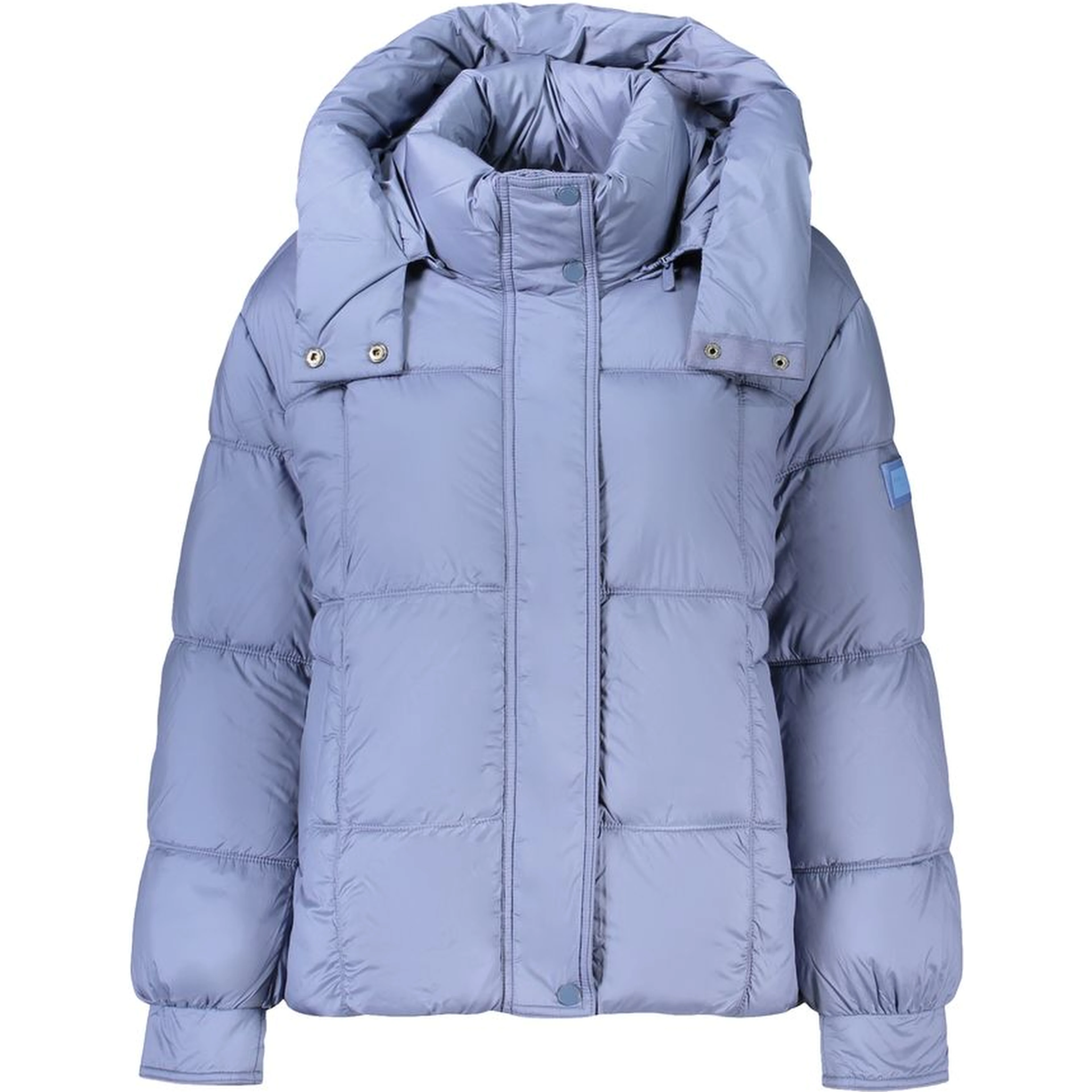 Blue Polyester Womens Jacket With Removable Hood