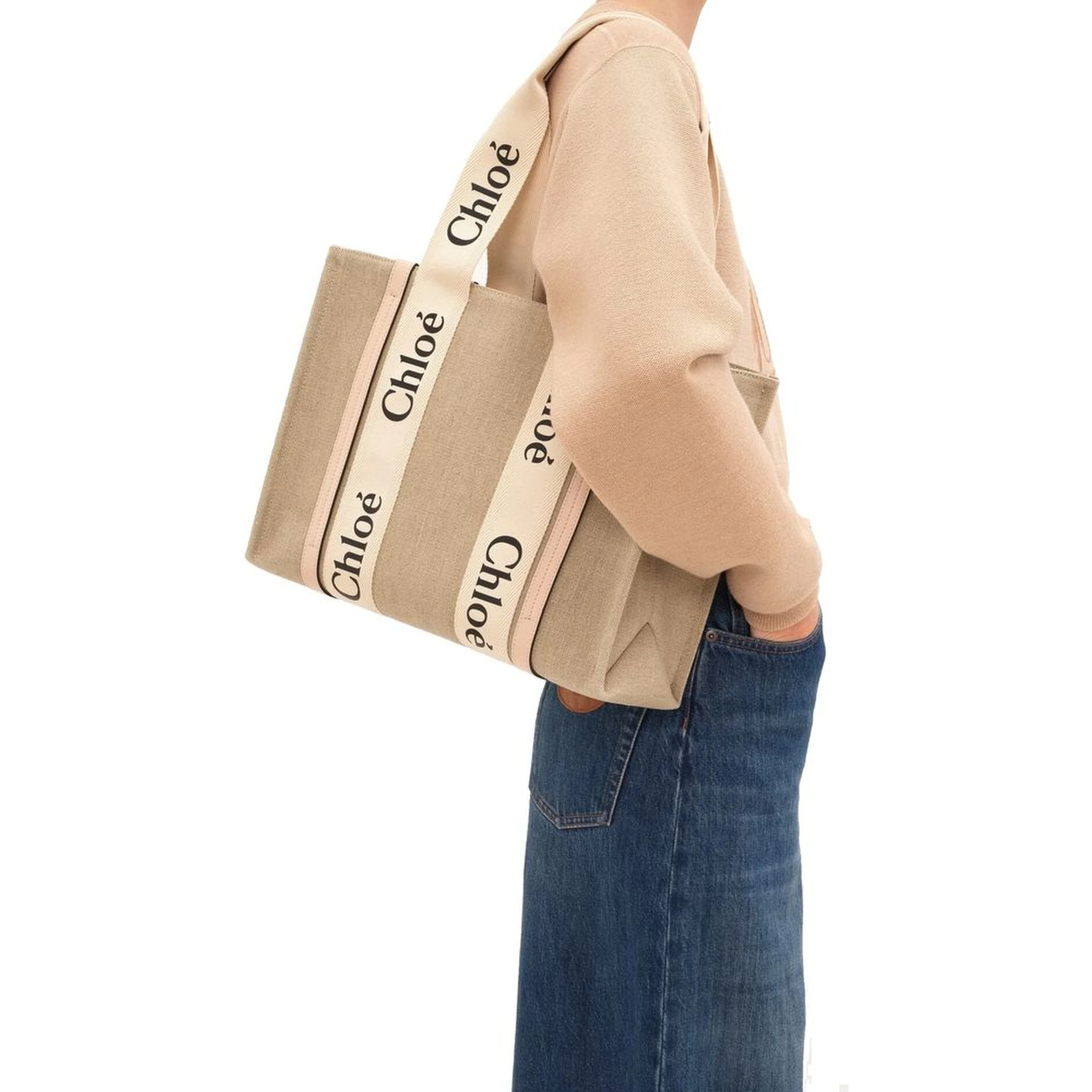 Beige Linen Tote Bag