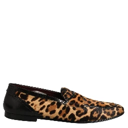 Brown Leopard Calf Hair Flats Loafers Shoes