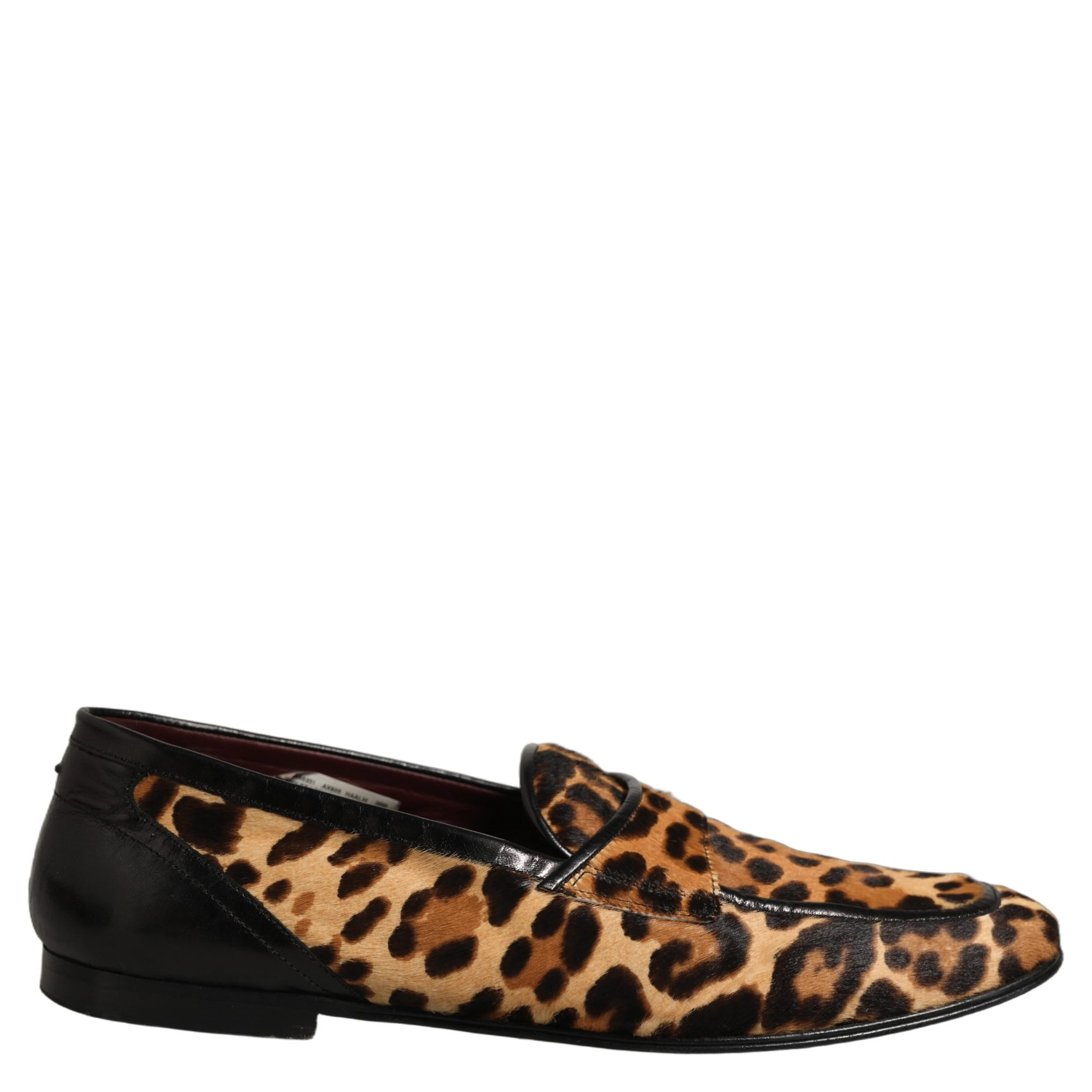 Brown Leopard Calf Hair Flats Loafers Shoes