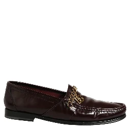 Maroon DG Chain Calfskin Leather Loafers Shoes