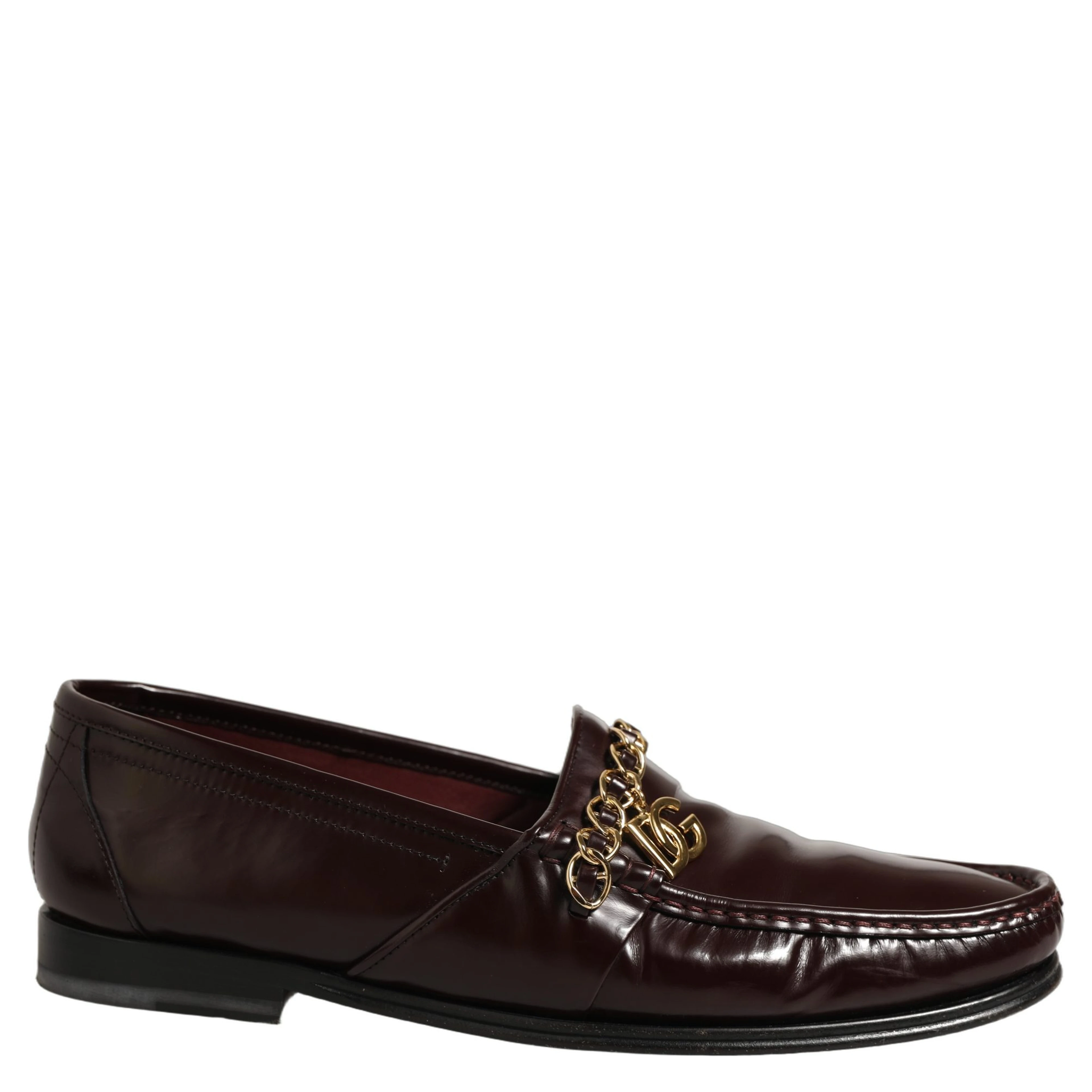 Maroon DG Chain Calfskin Leather Loafers Shoes