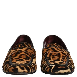 Brown Leopard Calf Hair Flats Loafers Shoes