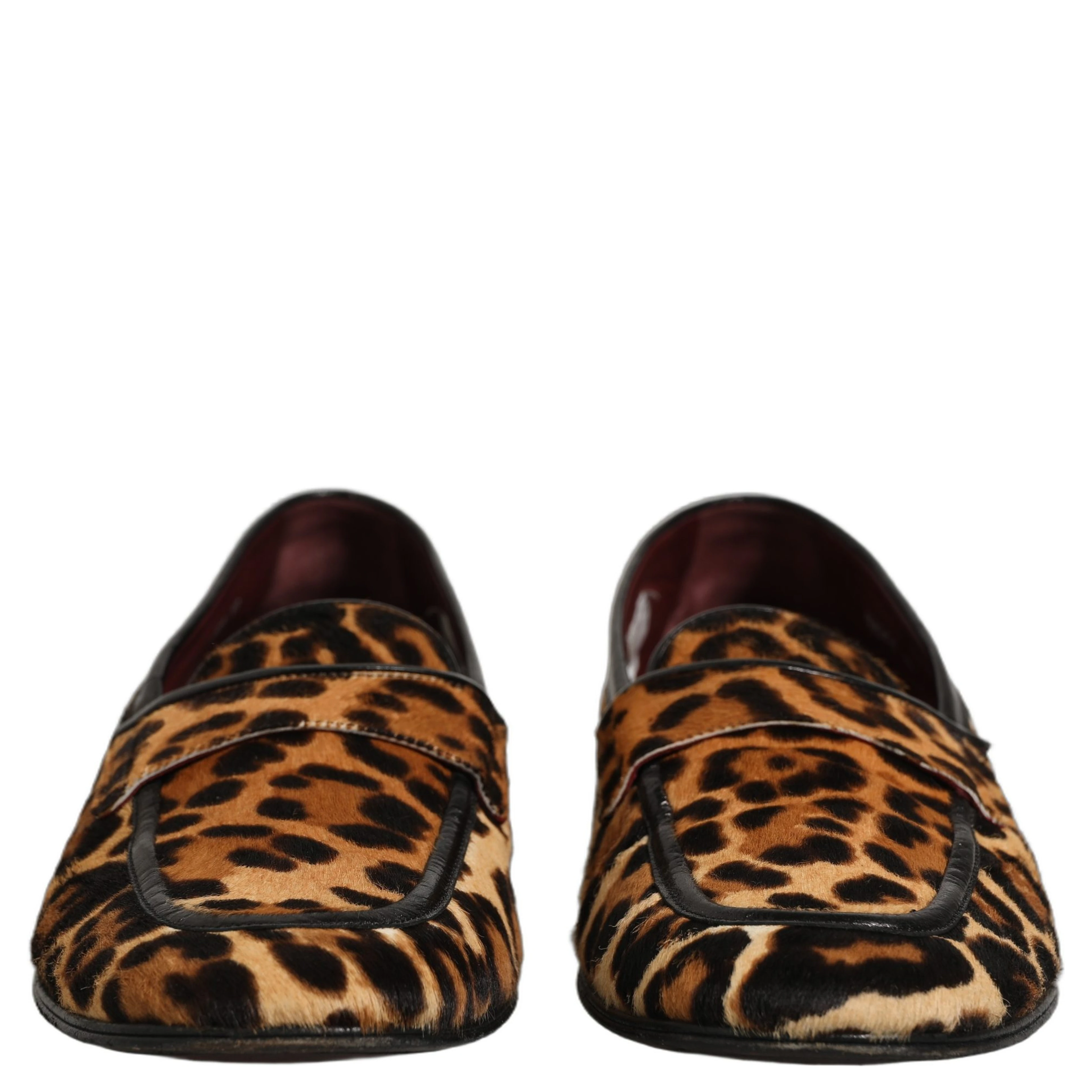 Brown Leopard Calf Hair Flats Loafers Shoes