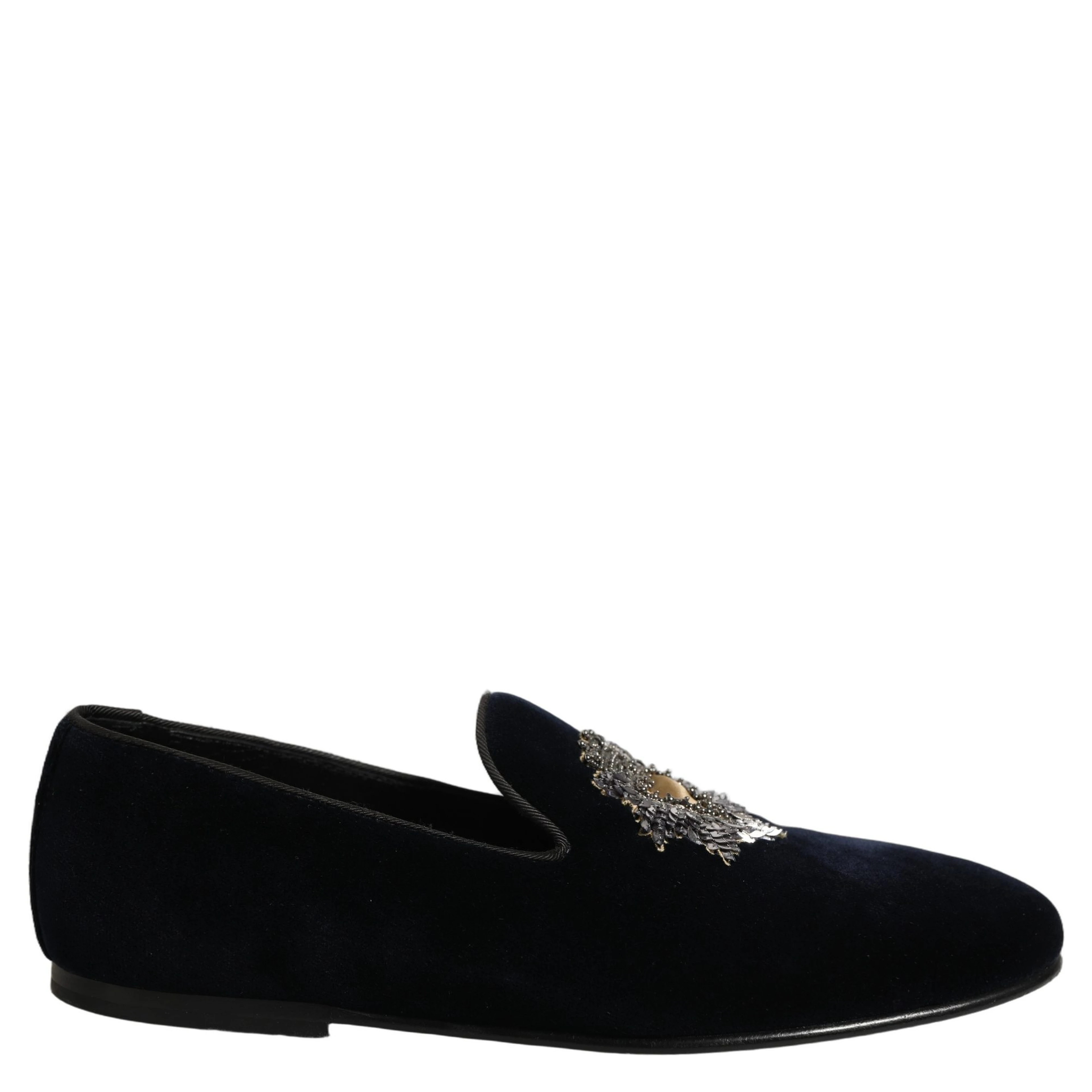 Blue Velvet Embellished Slip On Loafers Shoes