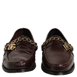 Maroon DG Chain Calfskin Leather Loafers Shoes