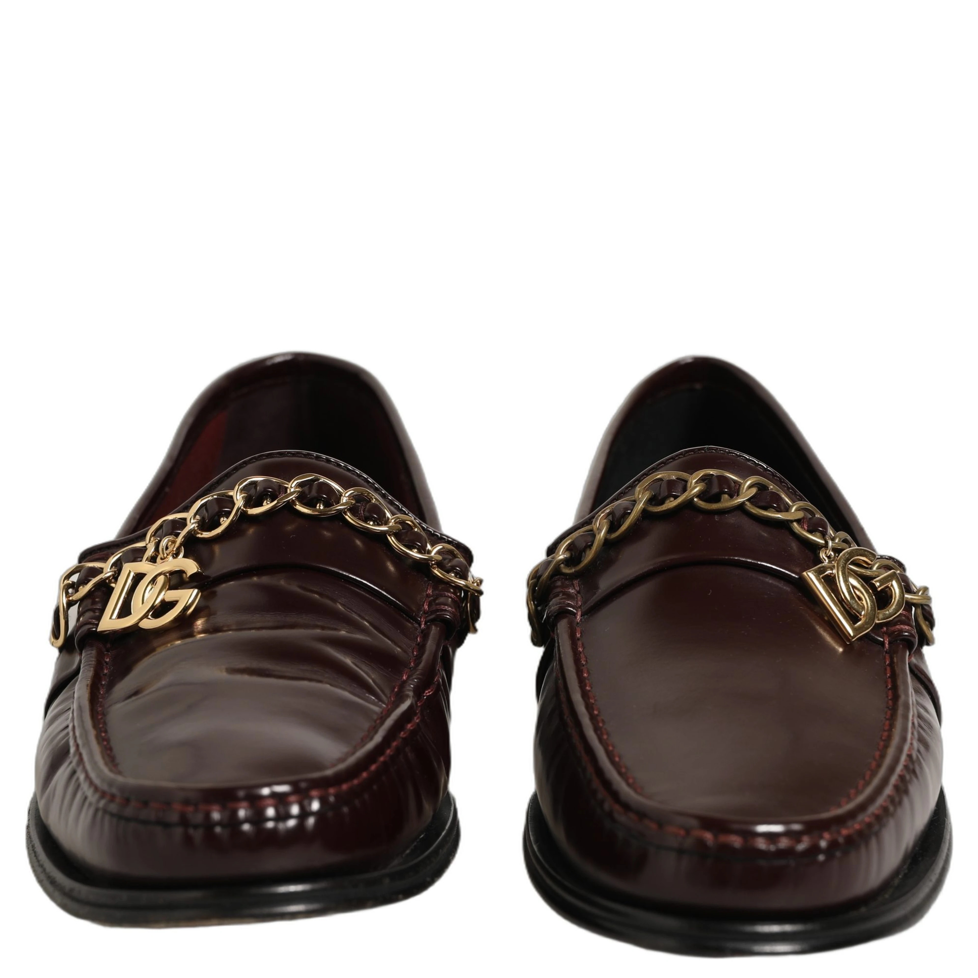 Maroon DG Chain Calfskin Leather Loafers Shoes