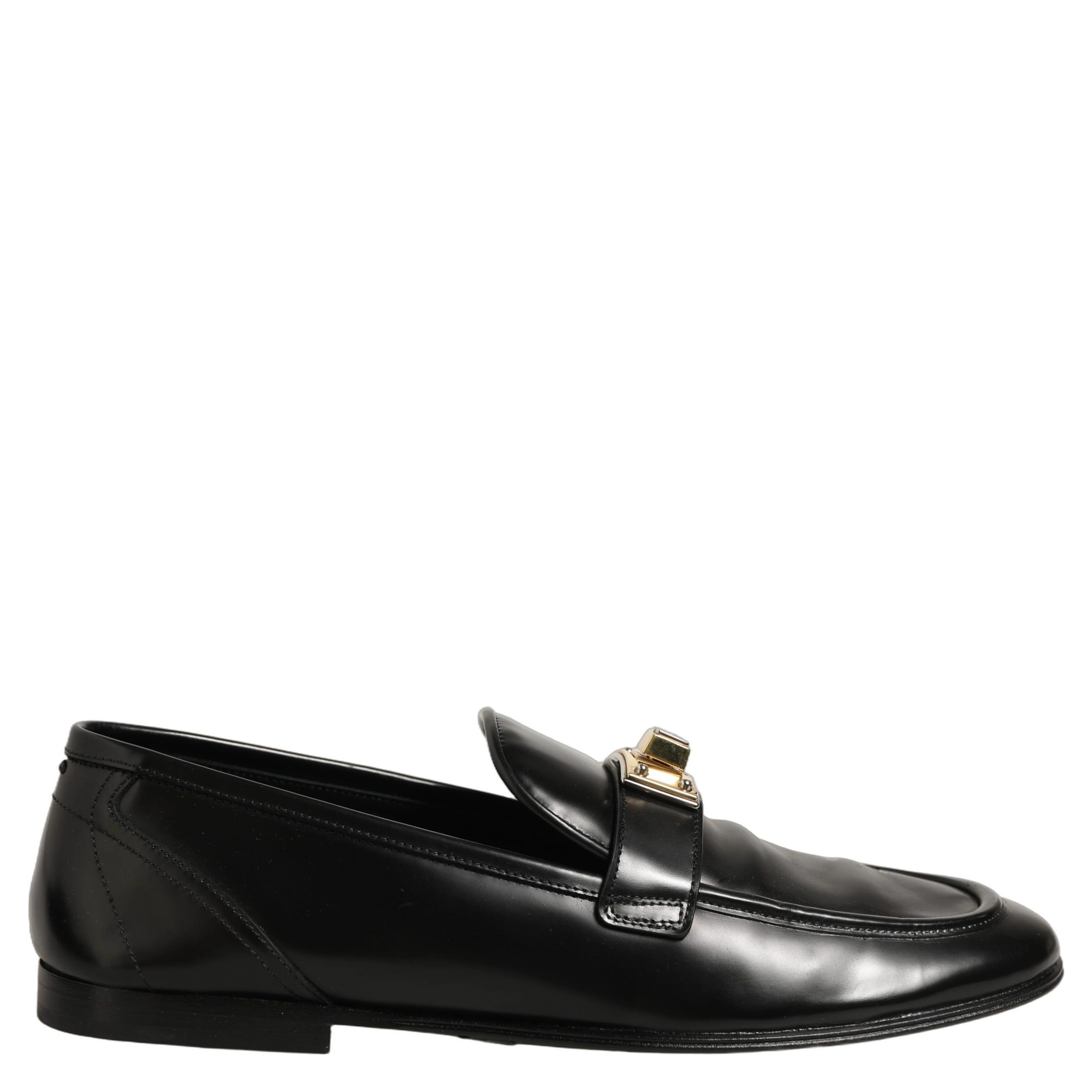 Black Leather Logo Plaque Men Loafers Shoes