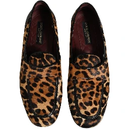 Brown Leopard Calf Hair Flats Loafers Shoes