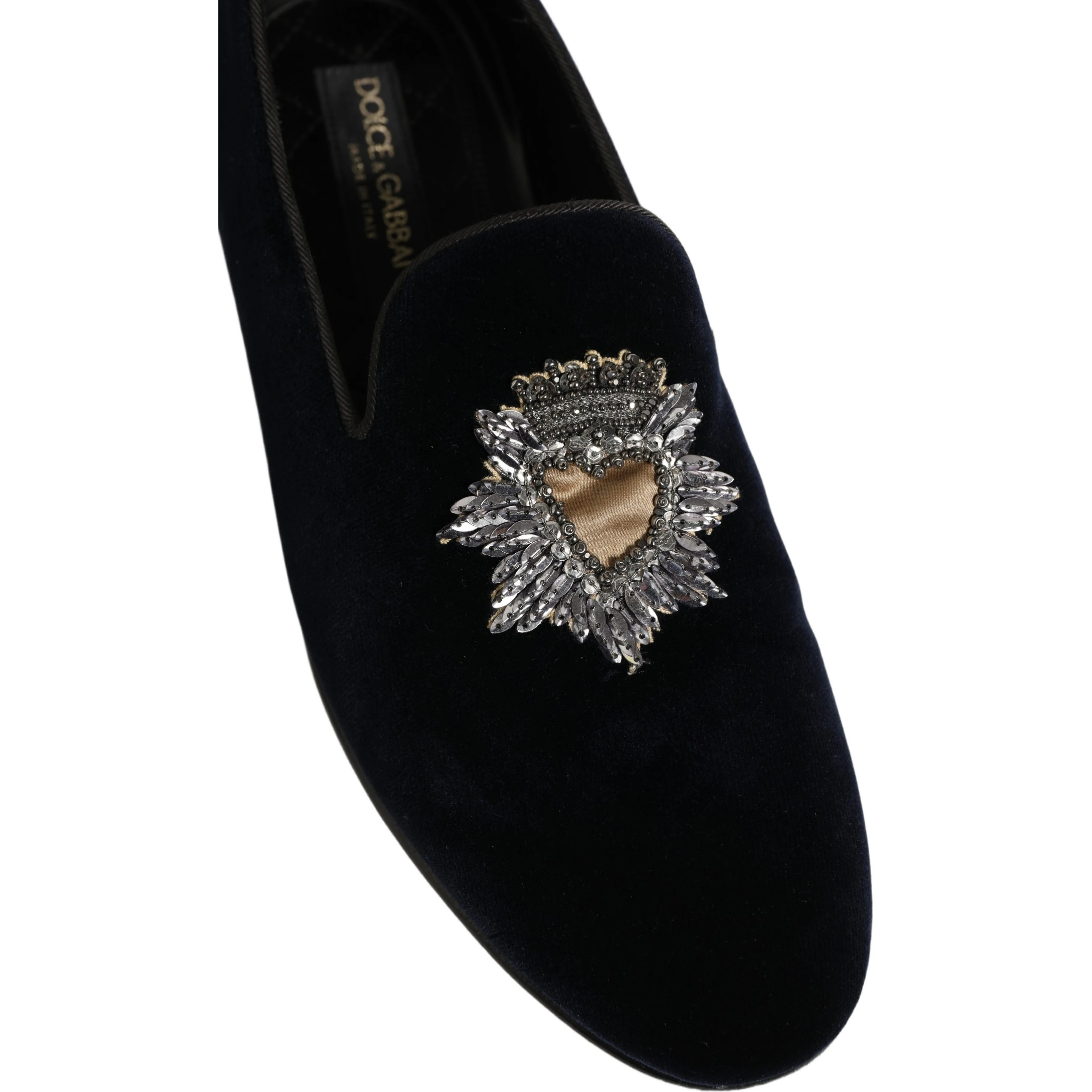 Blue Velvet Embellished Slip On Loafers Shoes