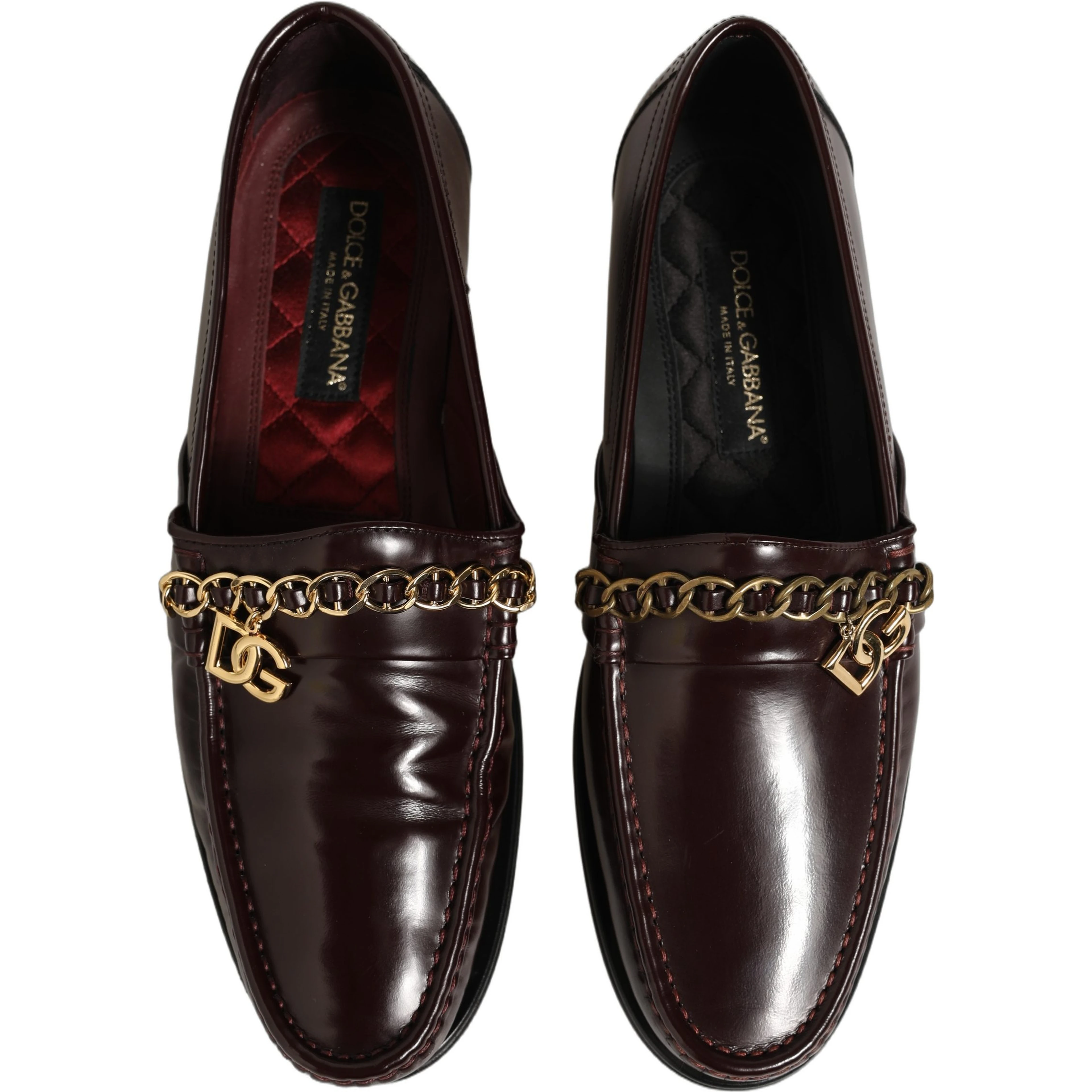 Maroon DG Chain Calfskin Leather Loafers Shoes