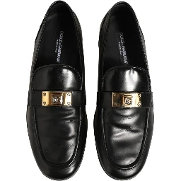 Black Leather Logo Plaque Men Loafers Shoes