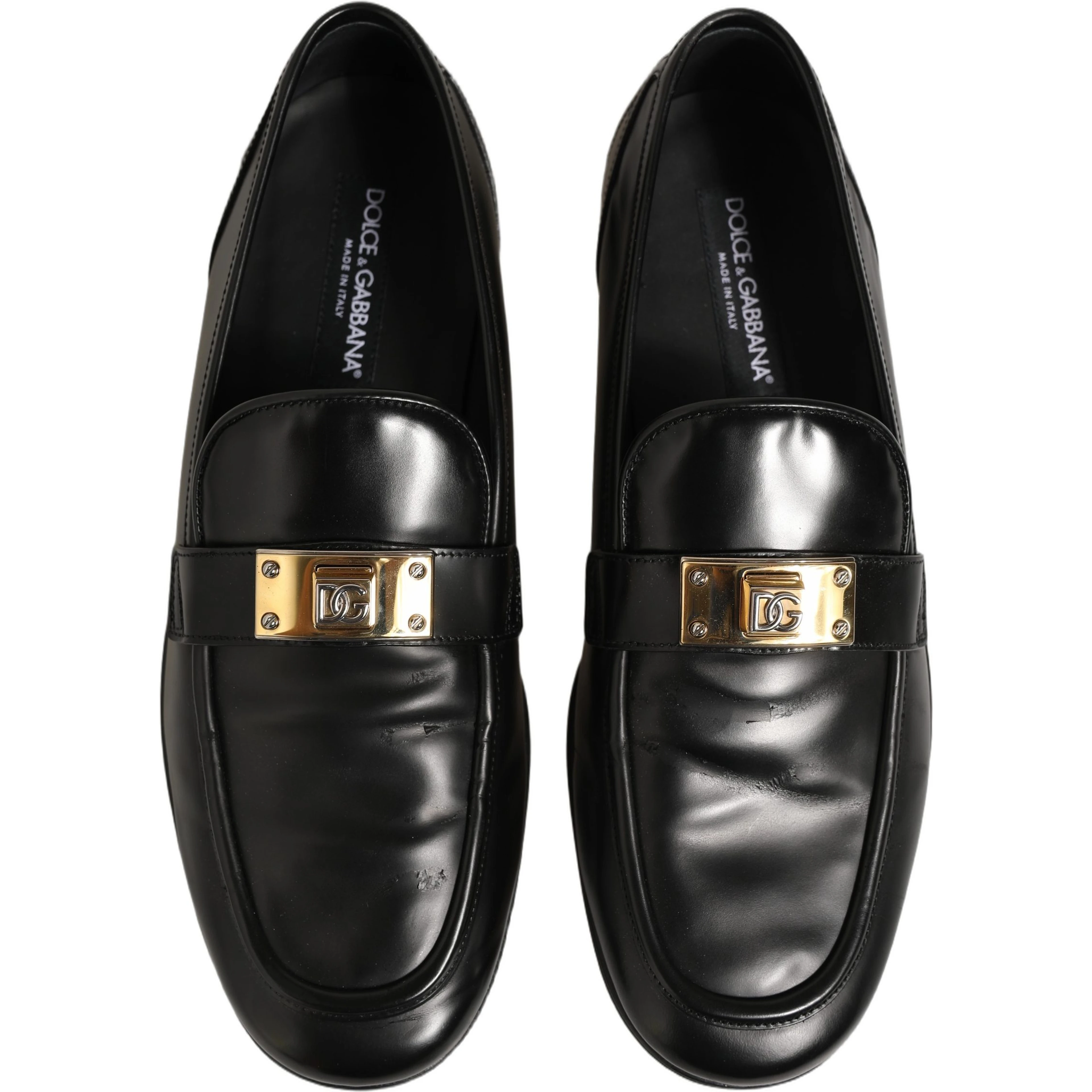 Black Leather Logo Plaque Men Loafers Shoes