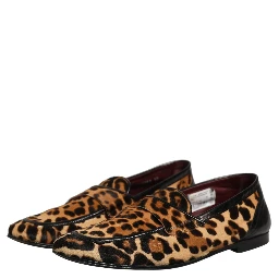 Brown Leopard Calf Hair Flats Loafers Shoes