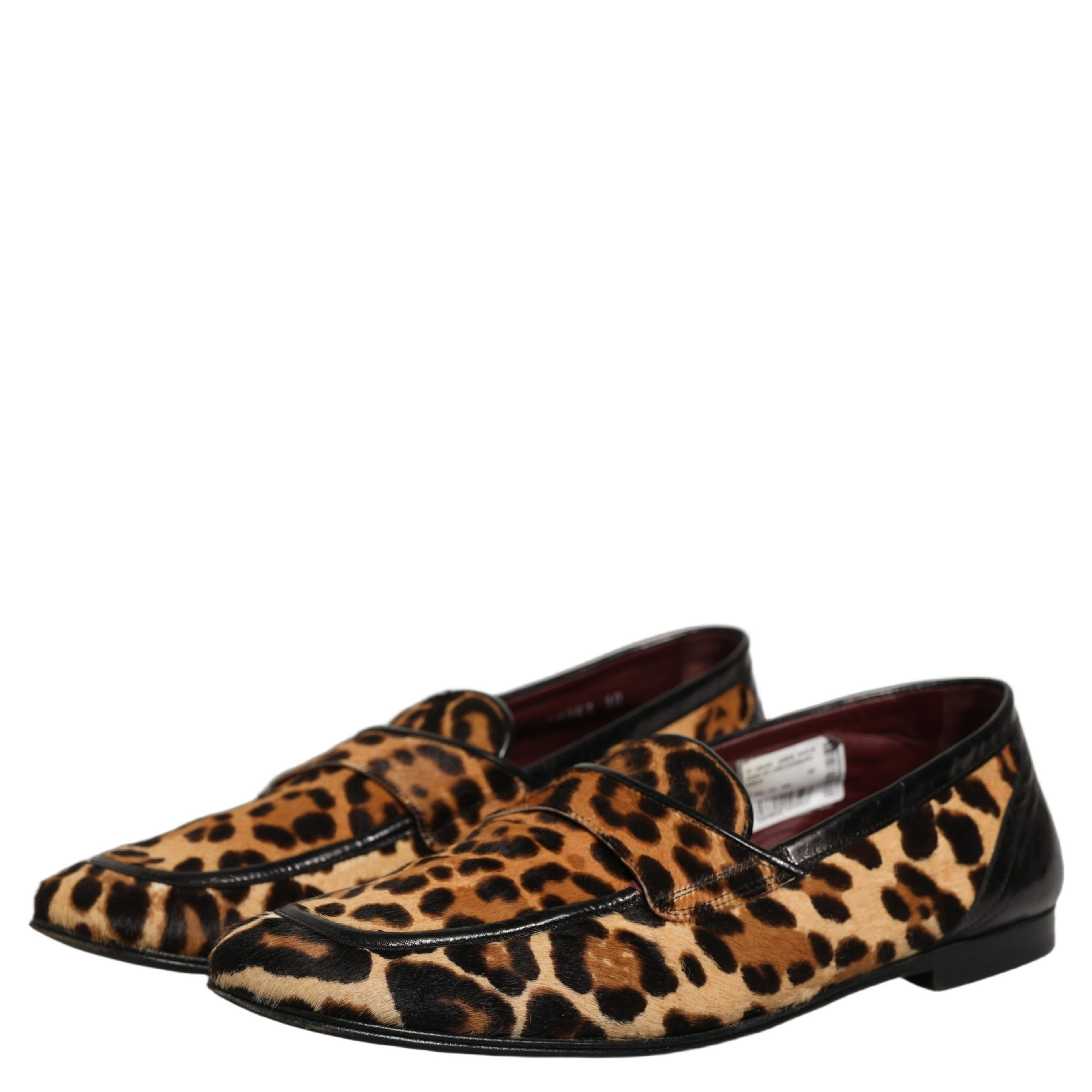 Brown Leopard Calf Hair Flats Loafers Shoes