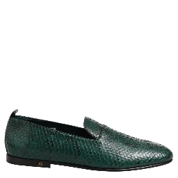 Dark Green Embossed Leather Loafers Shoes