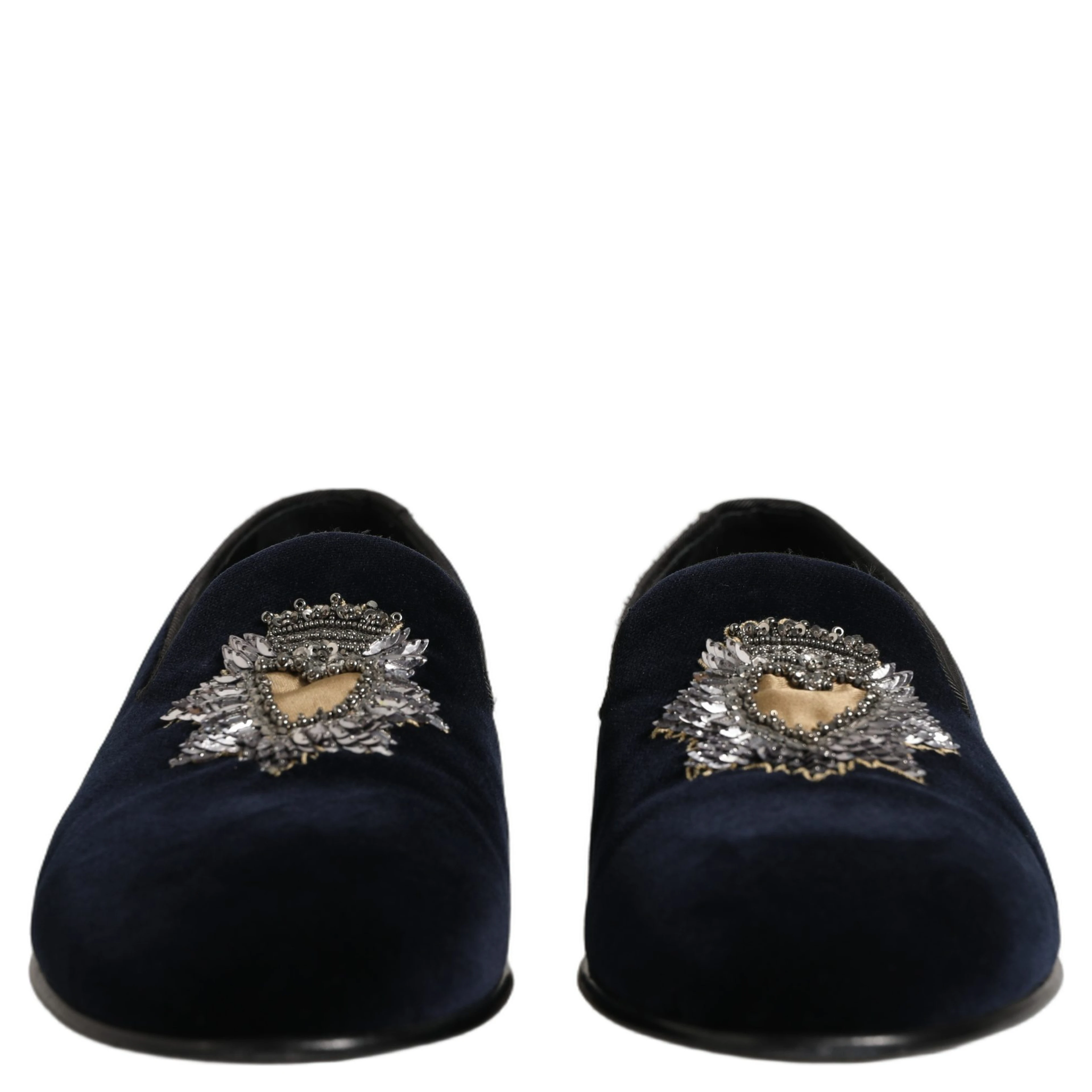 Blue Velvet Embellished Slip On Loafers Shoes