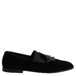 Black Crown Embellished Men Loafers Shoes
