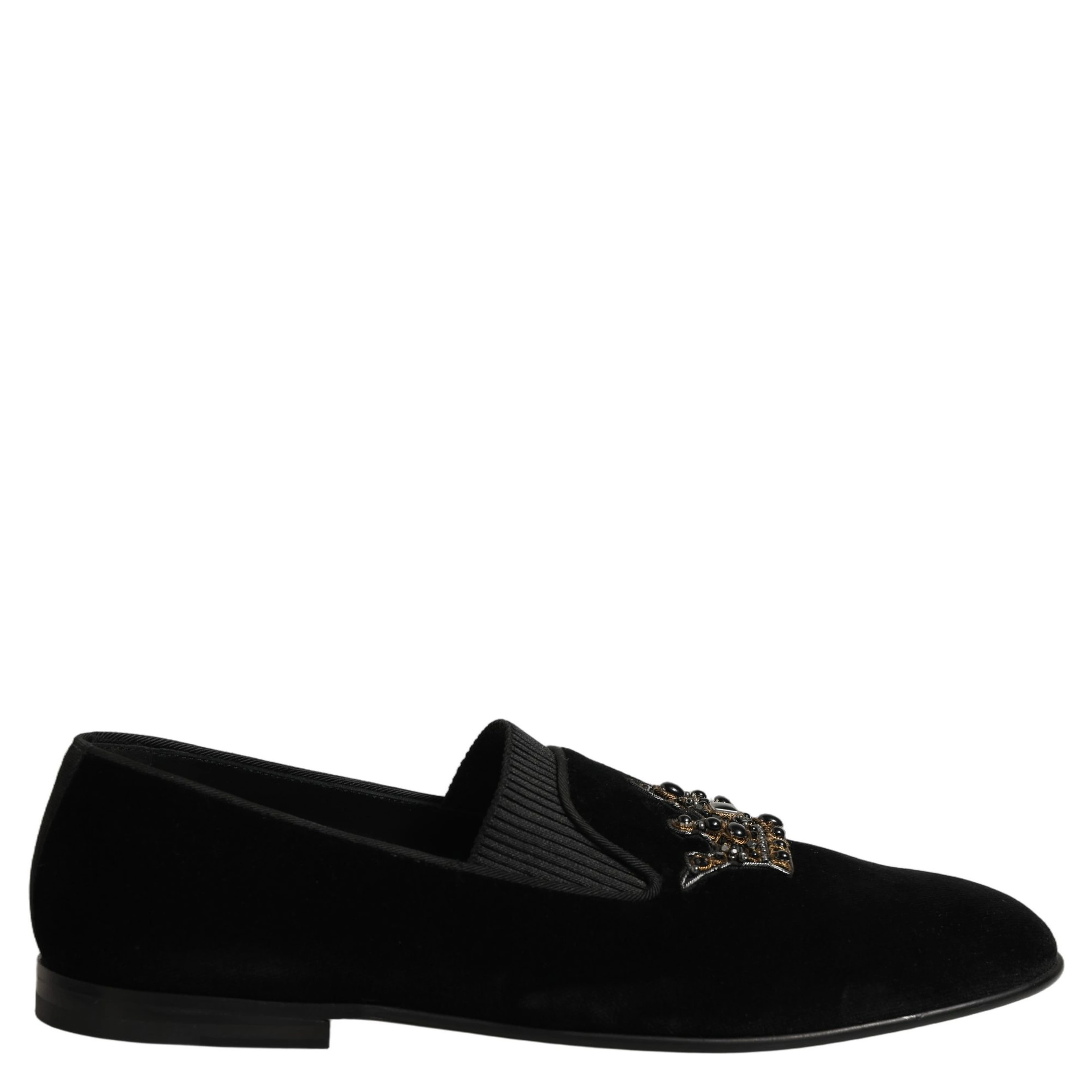Black Crown Embellished Men Loafers Shoes