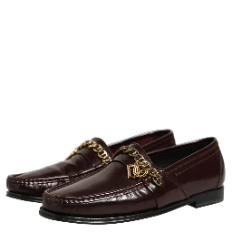 Maroon DG Chain Calfskin Leather Loafers Shoes