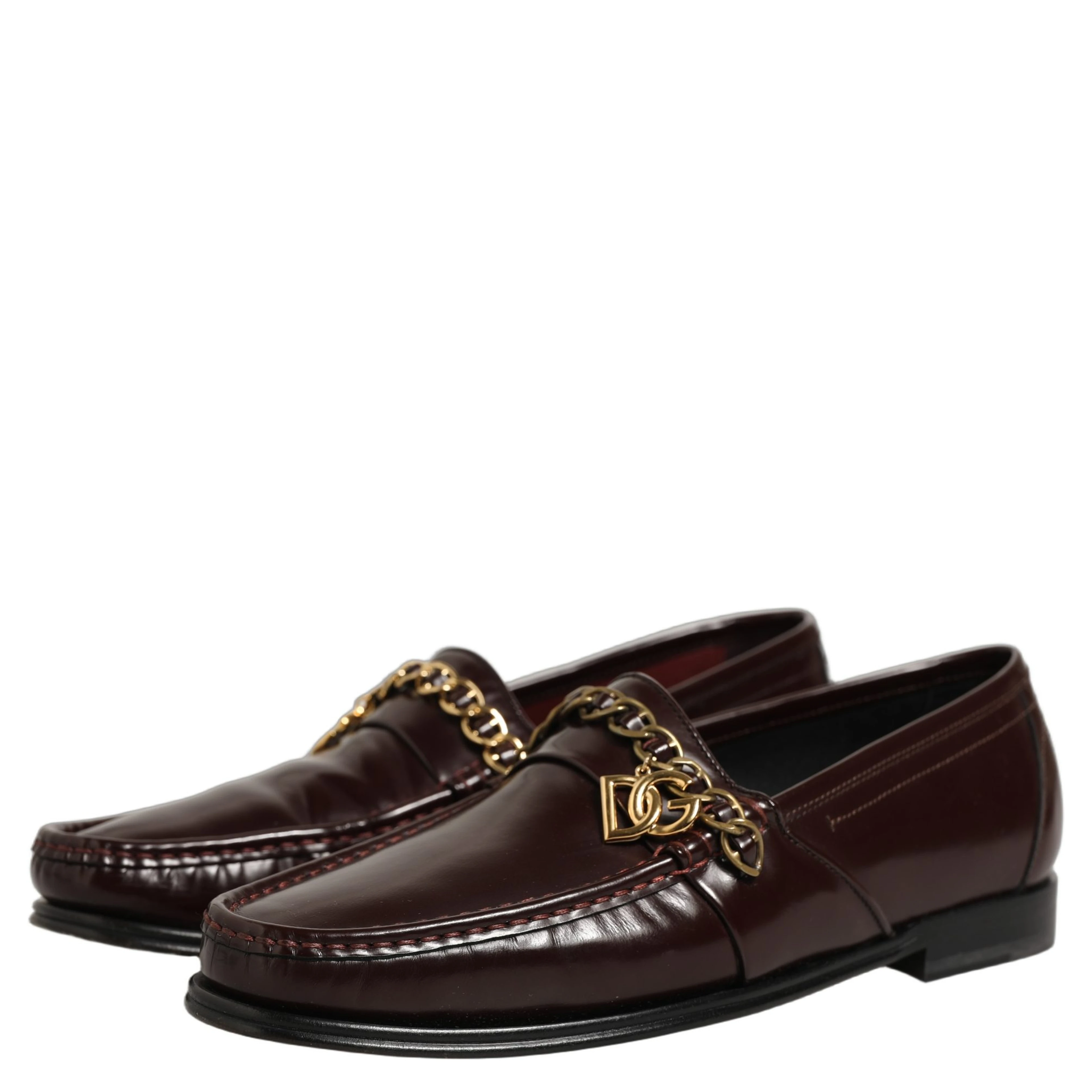 Maroon DG Chain Calfskin Leather Loafers Shoes