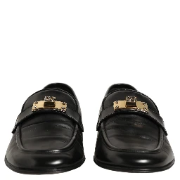 Black Leather Logo Plaque Men Loafers Shoes