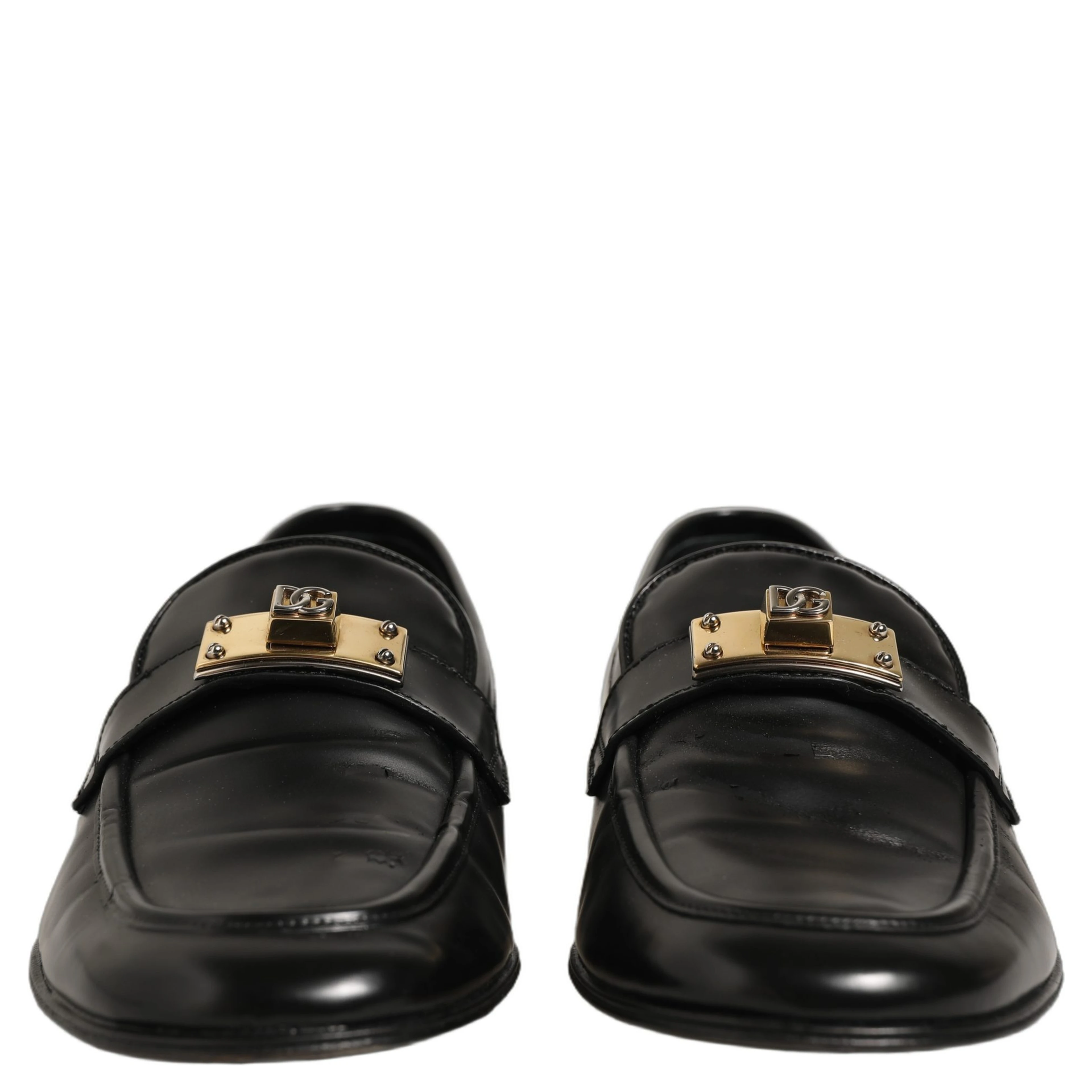 Black Leather Logo Plaque Men Loafers Shoes