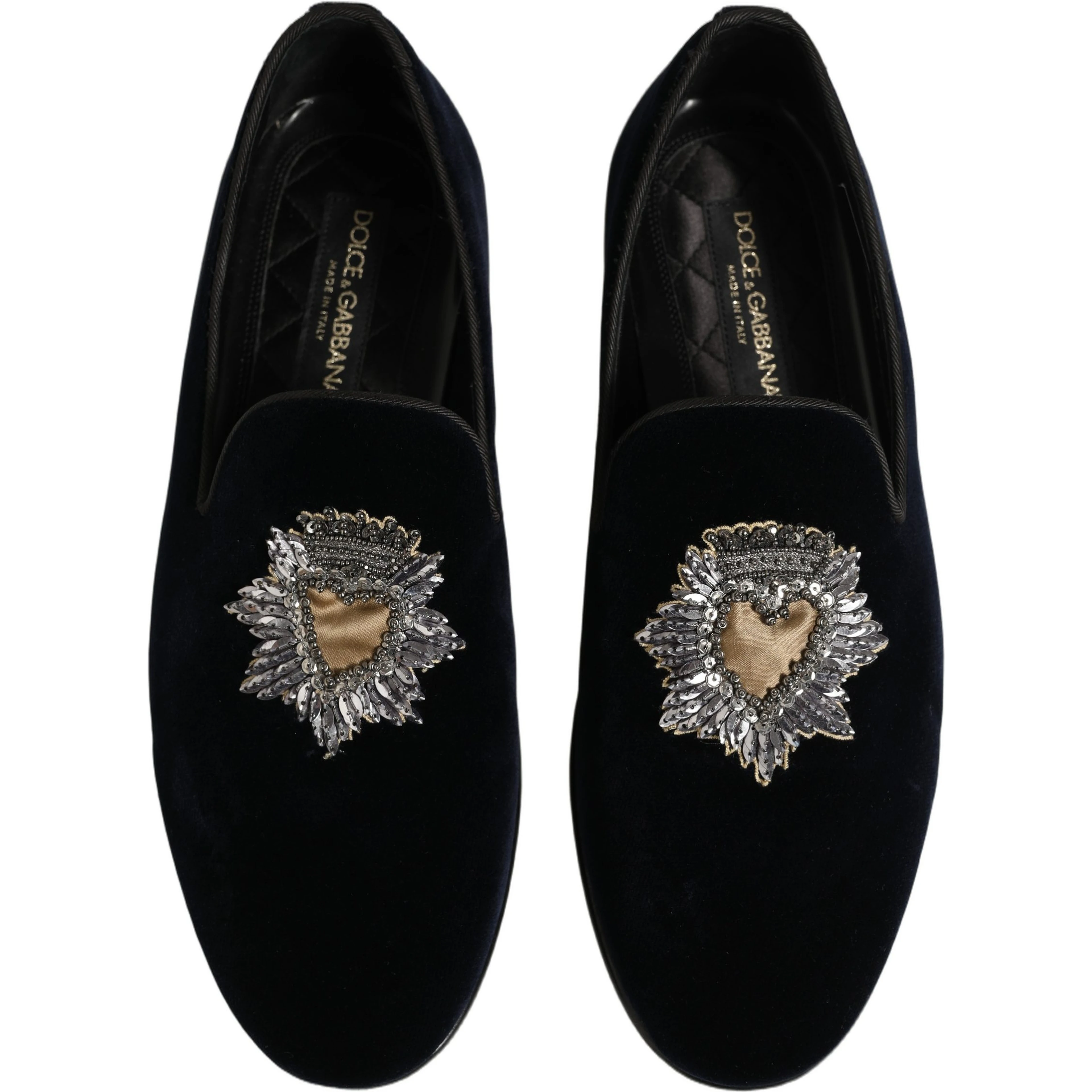 Blue Velvet Embellished Slip On Loafers Shoes