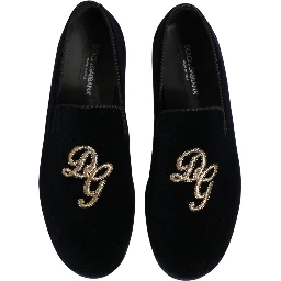 Black Suede DG Logo Slippers Men Loafers Shoes