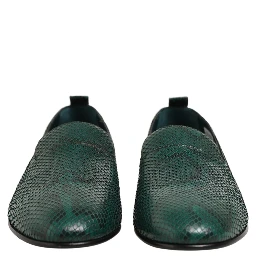 Dark Green Embossed Leather Loafers Shoes