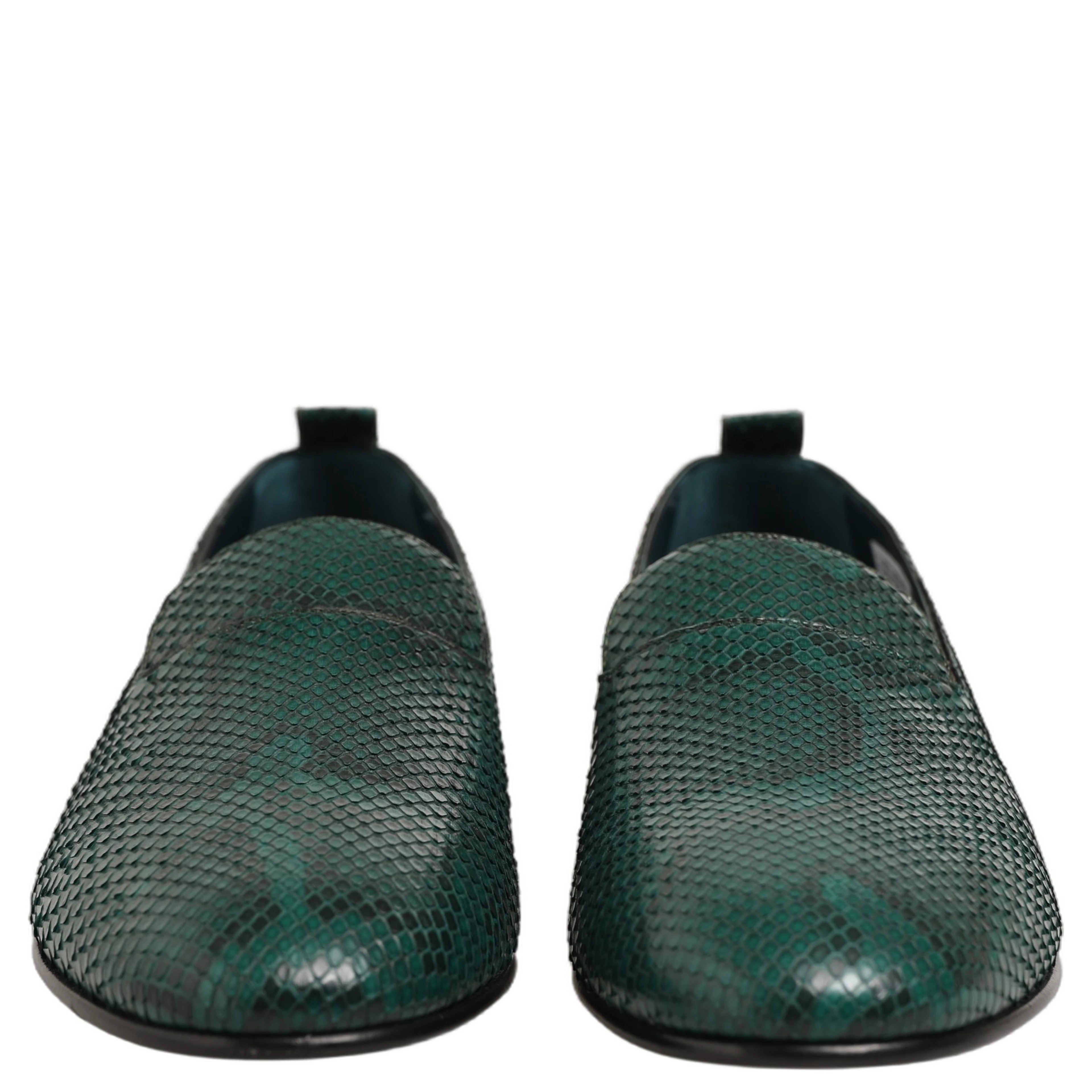 Dark Green Embossed Leather Loafers Shoes