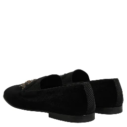 Black Crown Embellished Men Loafers Shoes