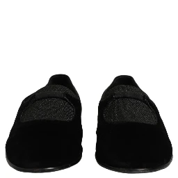 Black Velvet Slip On Slippers Loafers Shoes