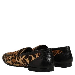 Brown Leopard Calf Hair Flats Loafers Shoes