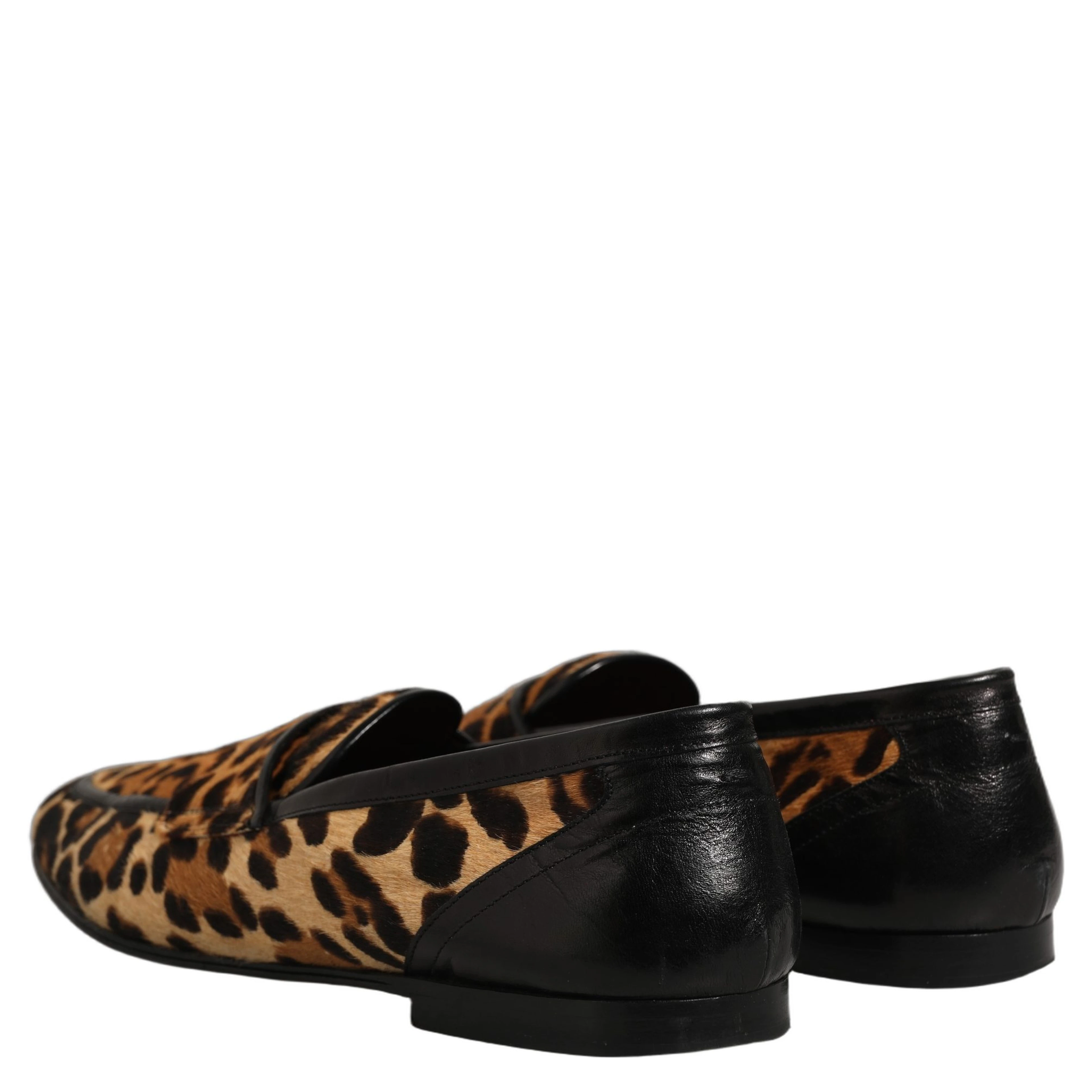 Brown Leopard Calf Hair Flats Loafers Shoes