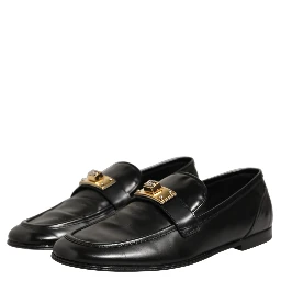 Black Leather Logo Plaque Men Loafers Shoes