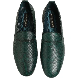 Dark Green Embossed Leather Loafers Shoes
