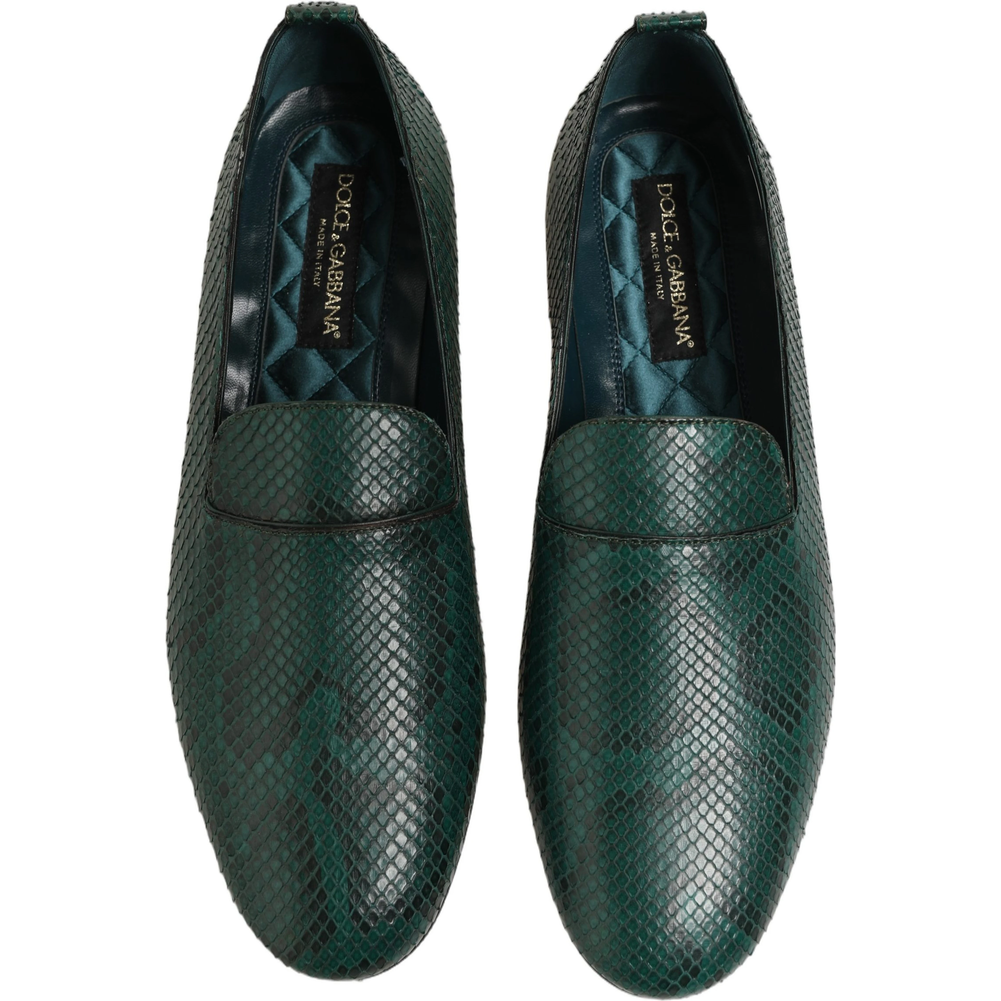Dark Green Embossed Leather Loafers Shoes
