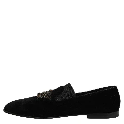 Black Crown Embellished Men Loafers Shoes