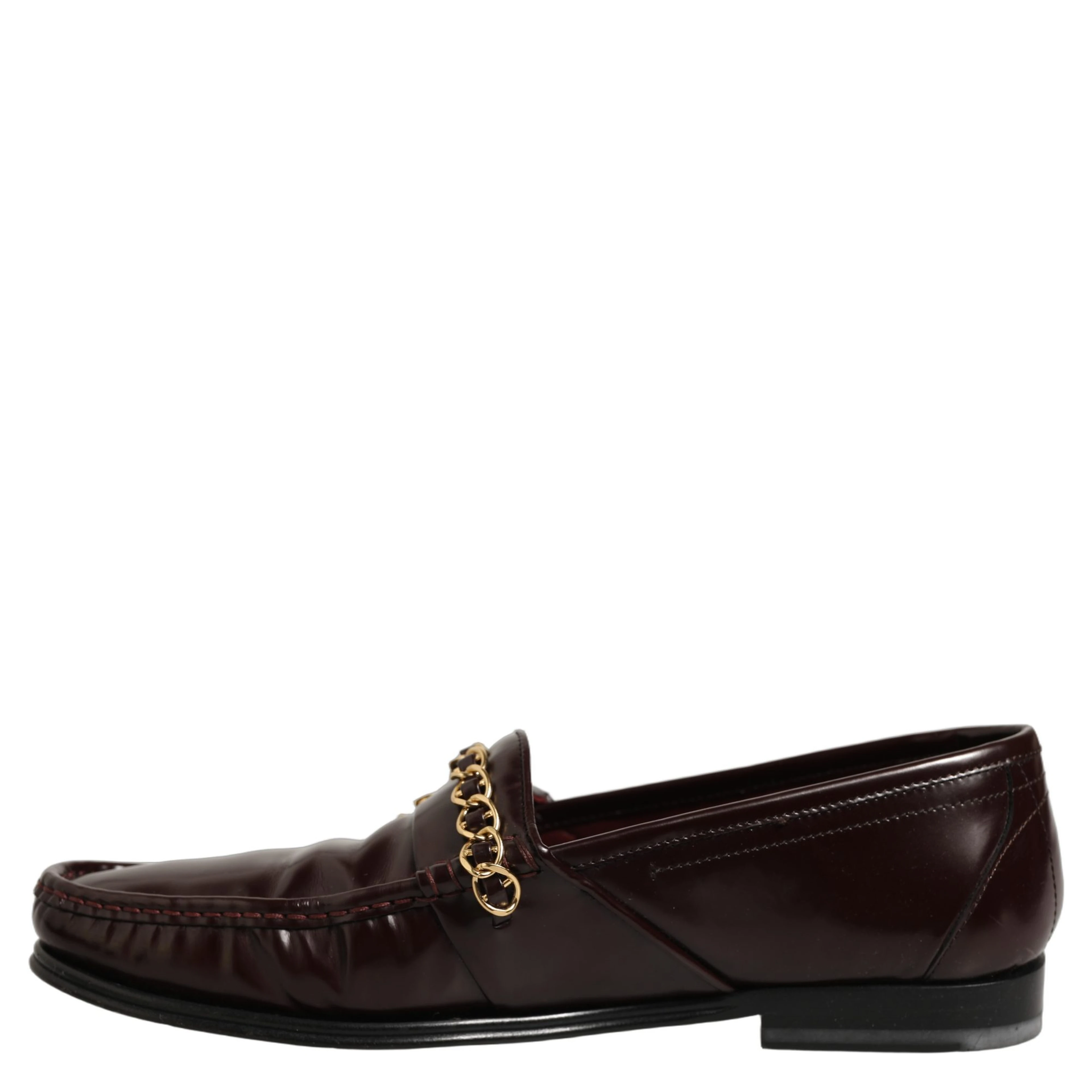 Maroon DG Chain Calfskin Leather Loafers Shoes