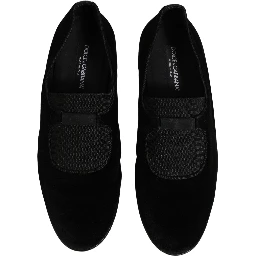 Black Velvet Slip On Slippers Loafers Shoes