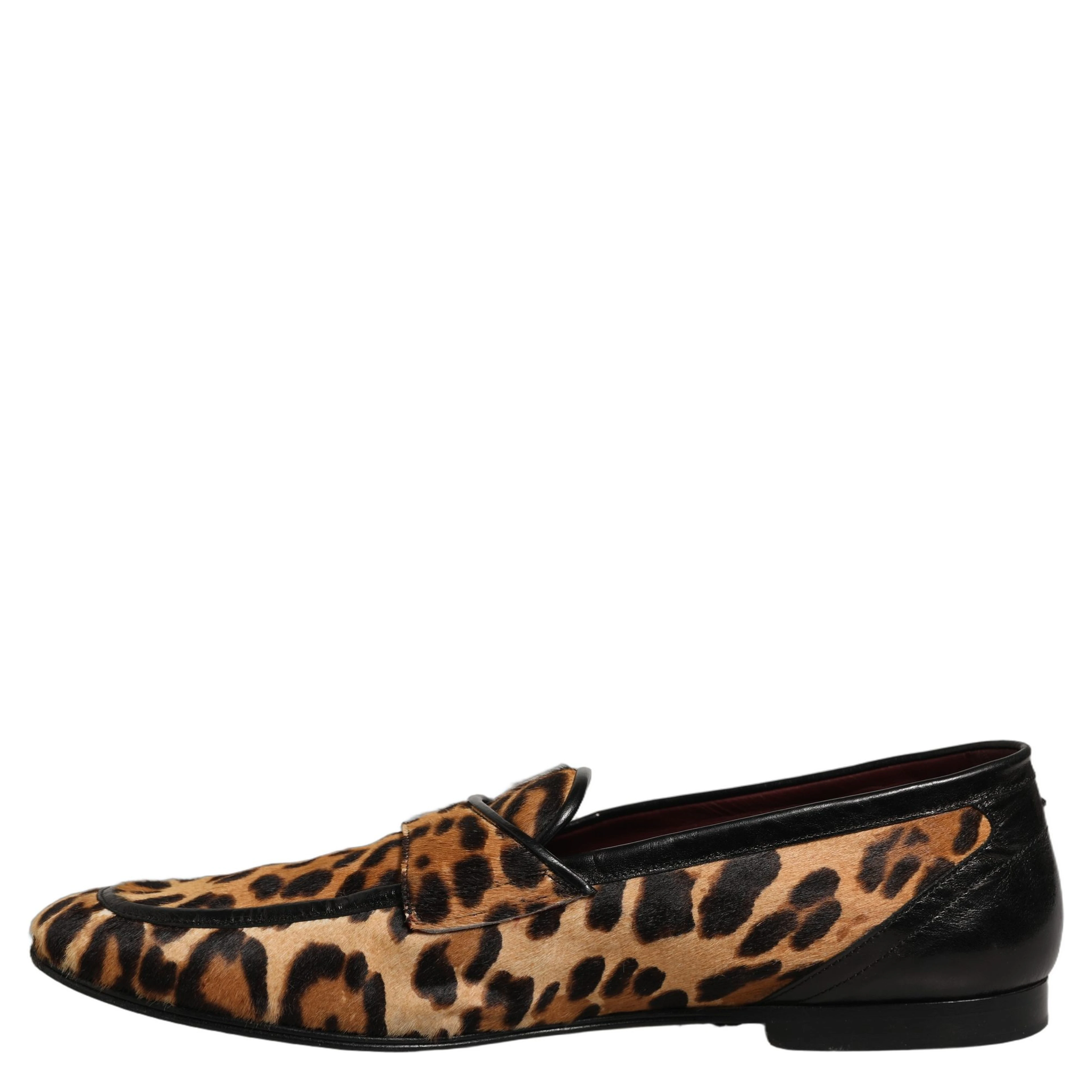 Brown Leopard Calf Hair Flats Loafers Shoes