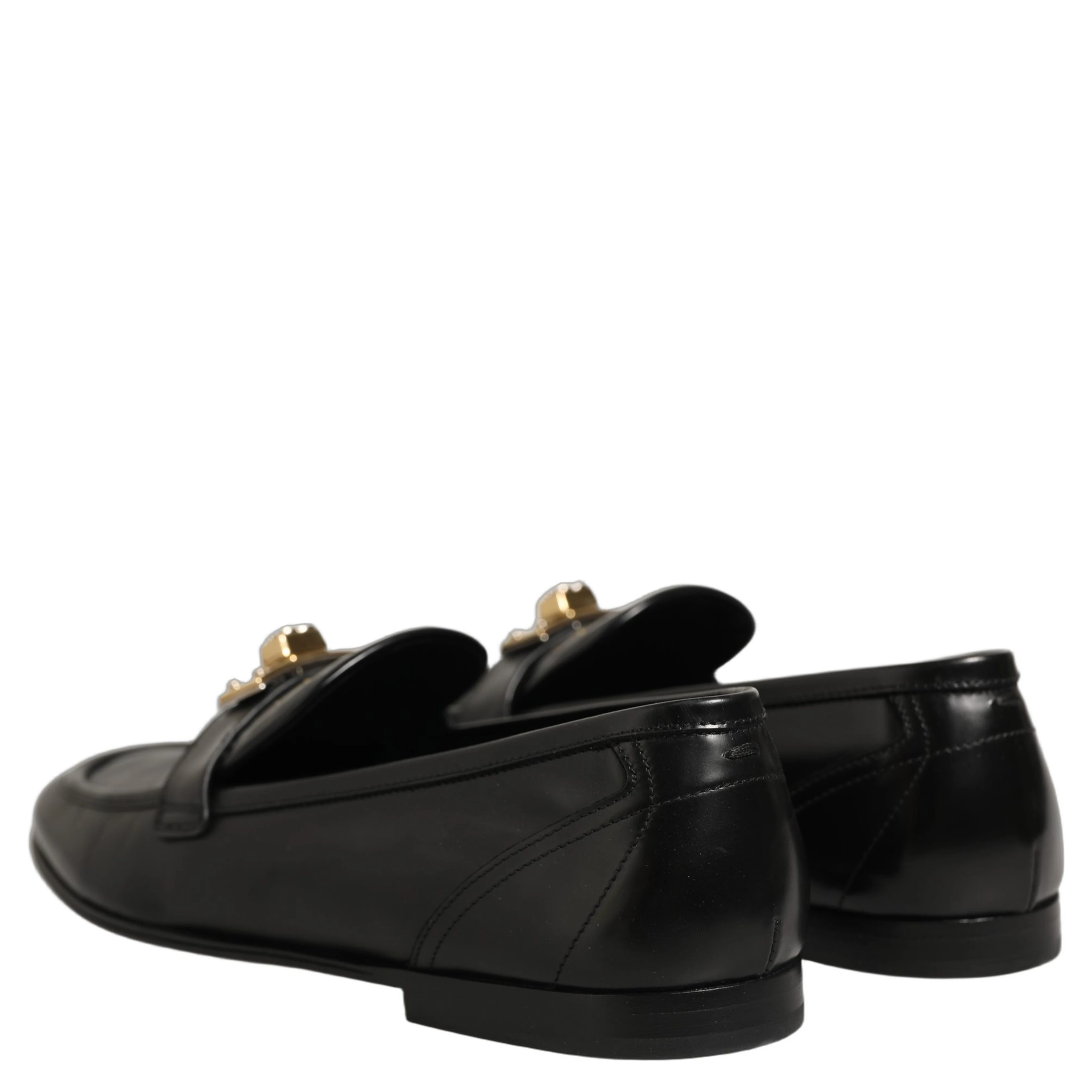 Black Leather Logo Plaque Men Loafers Shoes